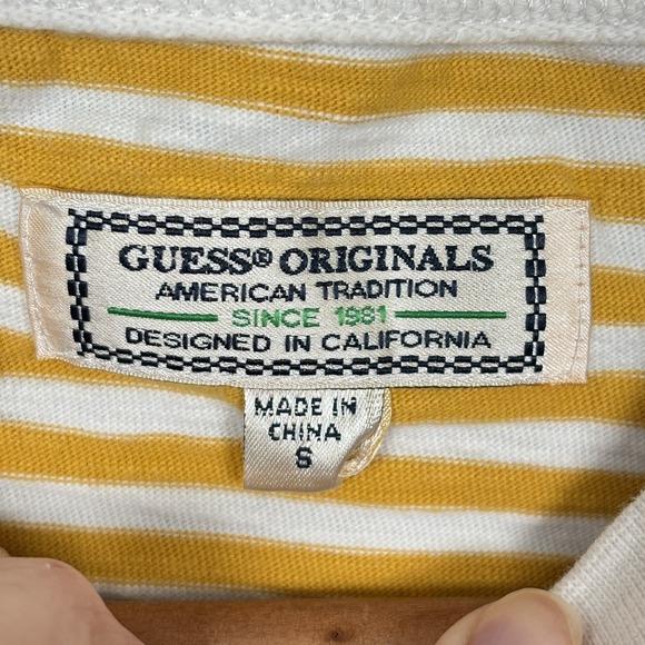 Guess Y2K Upcycled Yellow Striped Crop Top Womens S Streetwear Skater Tomboy - Picture 5 of 7